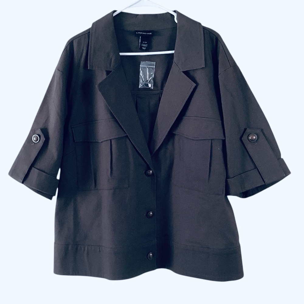 Lane Bryant 22/24 Cotton Button Down Utility Jacket Dark Gray NWOT